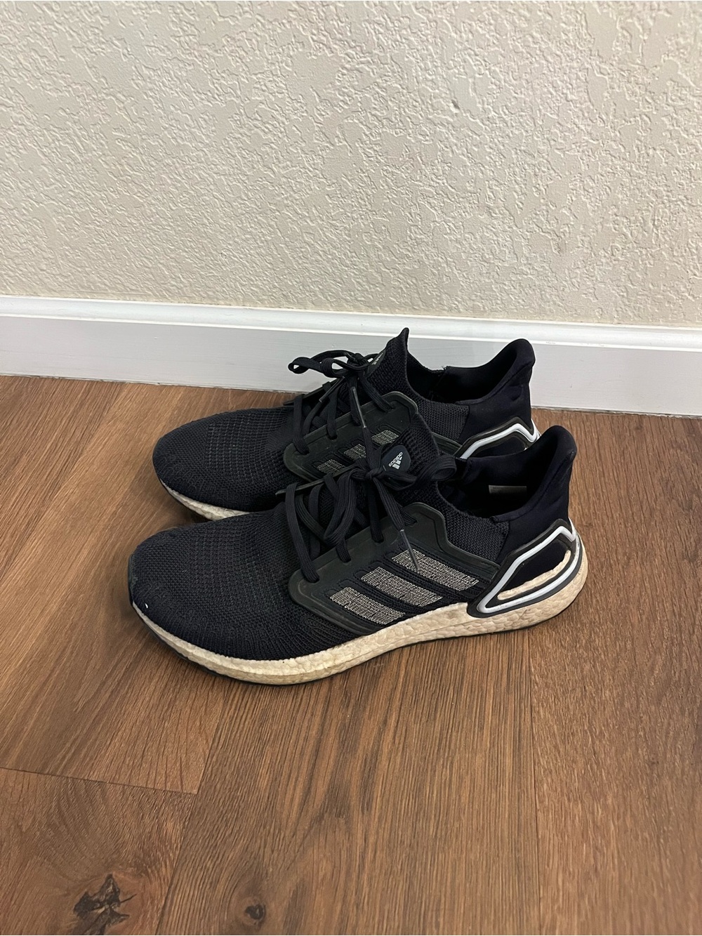 adidas Black Athletic Running Shoes with White Boost Midsole